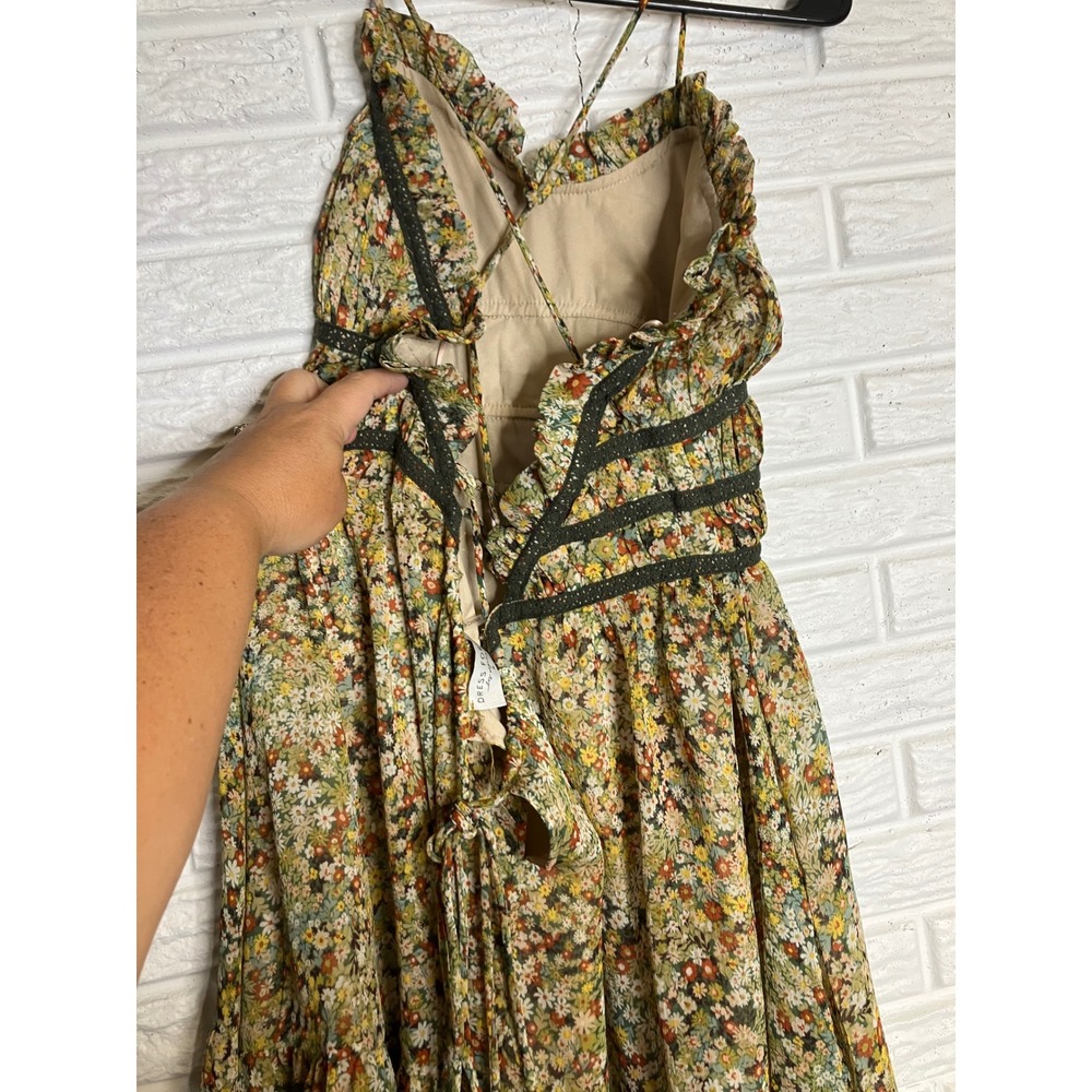 Dress Forum Mini Dress Womens S Green Floral Excellent Lace Up Ruffle FD11205 - Picture 8 of 11